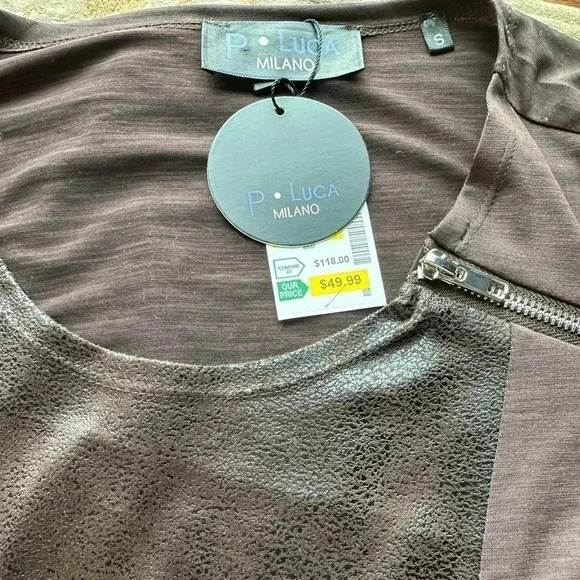 P. Luca Milano Dark Brown Long Sleeve Tunic Shirt w/ Zippers Size Small - Picture 5 of 6